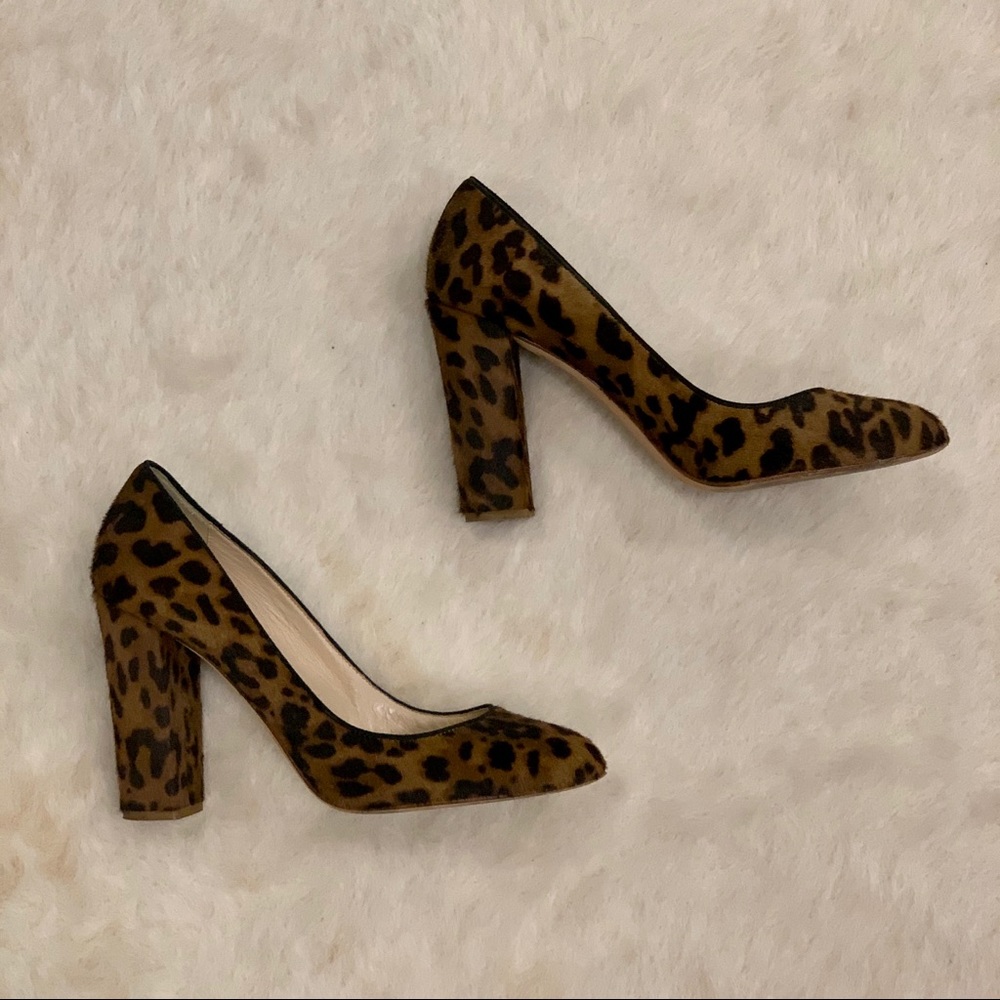 J.Crew Calf Hair Leopard Block Heel Pumps